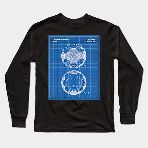 Soccer Ball Patent - Football Fan Bedroom Office Art - Blueprint Long Sleeve T-Shirt by patentpress